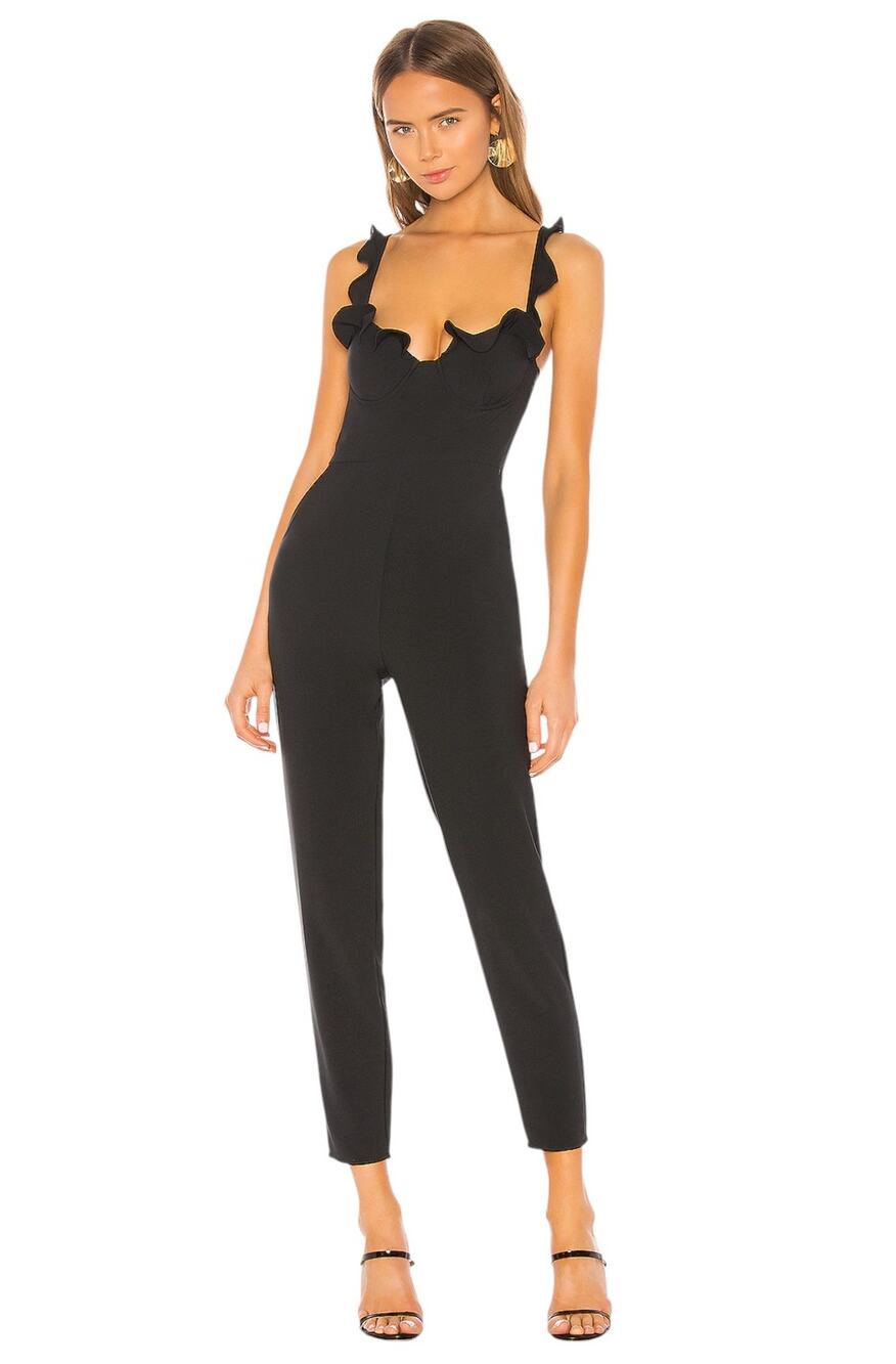 NBD x Naven Black Ruffle Trim Serena Jumpsuit